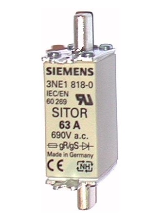 Cartucho de fusibles SITOR con contactos de cuchilla NH000 Entrada: 63 A gS Un AC: 690 V Un DC: 250 V indicador de fusión superior